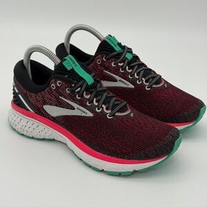 Brooks Ghost 11 Womens 7.5 Wide Running Shoes Red Black Teal 1202771D017